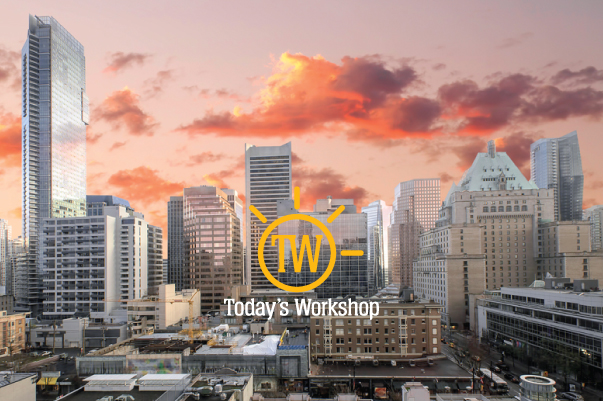 Todays Workshop sun rising over Vancouver skyline